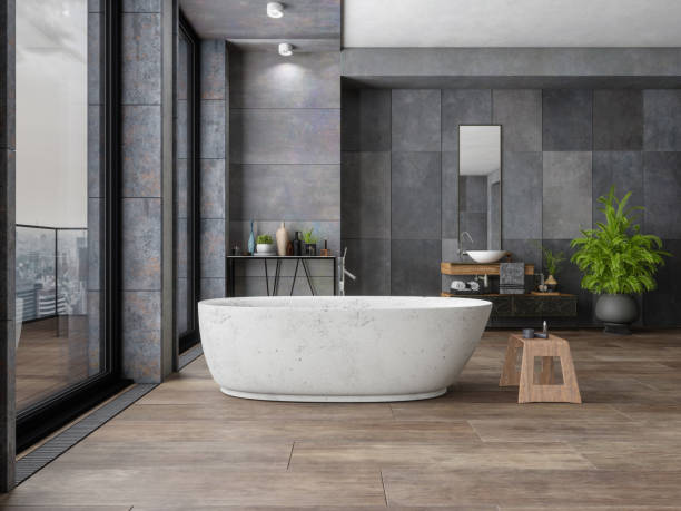 Bathroom tile dark flooring with bath tub | All Floors & More